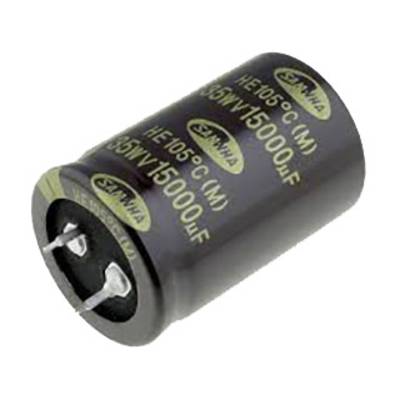 Czarny cylindryczny kondensator elektrolityczny z oznaczeniem '450V 15000uF', z widocznymi dwoma pinami przyłączeniowymi przy dolnej krawędzi.