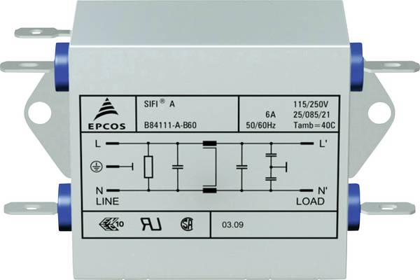 <br> TDK<br> B84111AB120<br> B84111AB120<br> Filtr szumów<br> zmniejszona palność<br> 250 V/AC<br> 20 A<br> 0.47 mH<br> (D x S x W) 63.5 x 77 x 38.1 mm<br> 1 szt.<br> <br>
