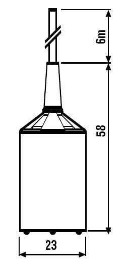 Techniczny diagram przedstawia obiekt cylindryczny o całkowitej wysokości 64 jednostek i szerokości 23 jednostek.