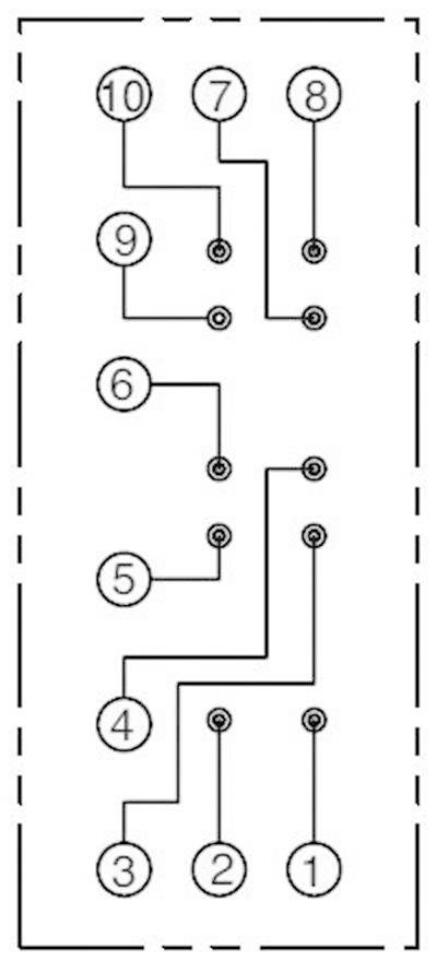 Elektryczny schemat połączeń z ponumerowanymi stykami od 1 do 10, połączonymi prostymi liniami w prostokątnym polu.