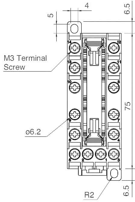 Rysunek techniczny elementu elektrycznego ze śrubą mocującą M3. Wymiary zostały oznaczone.