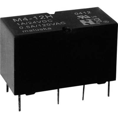 Czarne przekaźnik z napisem 'M4-12H, 1A/24VDC, 0.5A/120VAC', wyprodukowany przez 'maluska'.
