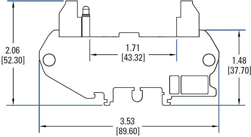 Rysunek techniczny elementu z wymiarami w calach i milimetrach. Szerokość: 3,53 cala (89,60 mm), wysokość: 1,48 cala (37,70 mm).