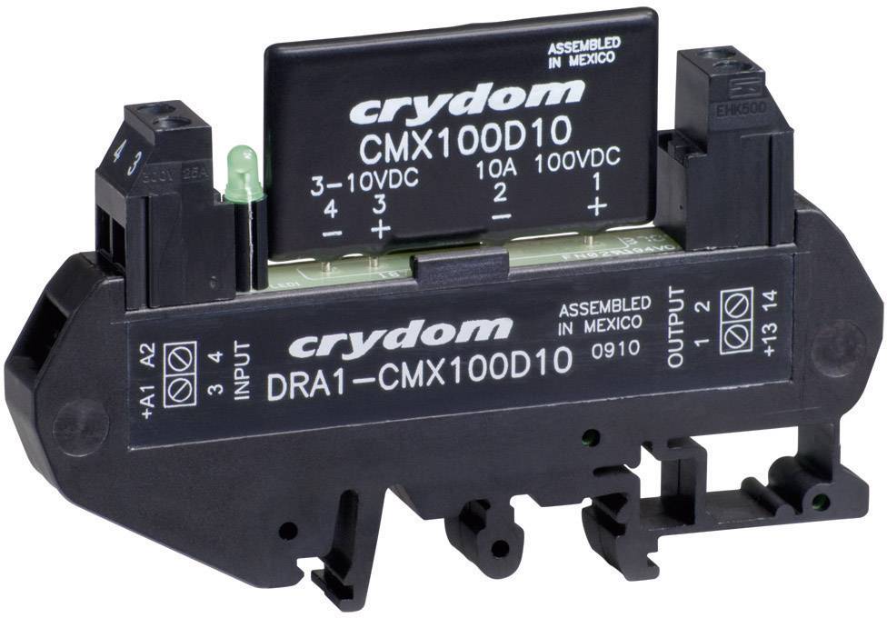 Moduł przekaźnika półprzewodnikowego Crydom CMX100D10, napięcie 3-10VDC, prąd 10A, kraj pochodzenia Meksyk.