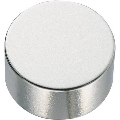 Okrągły, błyszczący magnes o gładkiej, metalicznej powierzchni na białym tle.