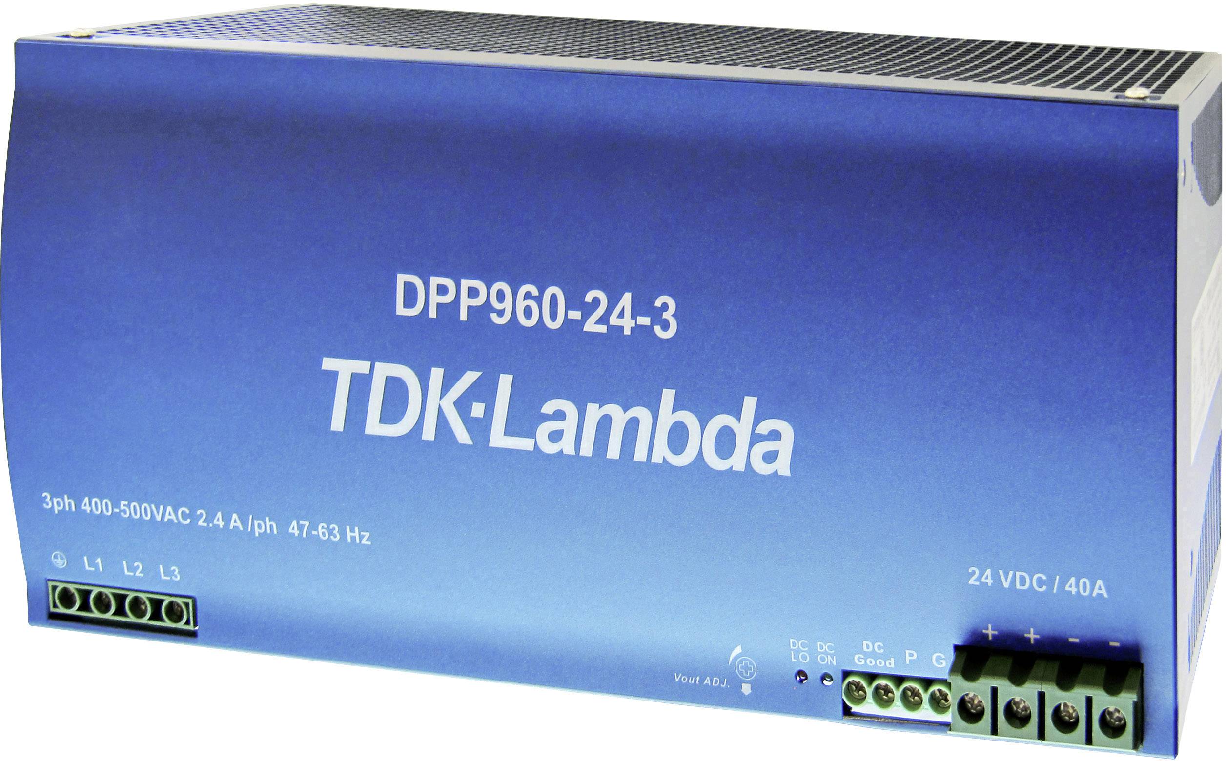 Zasilacz TDK-Lambda DPP960-24-3, niebieski, 24 VDC, 40 A, 3-fazowy 400-500 VAC.