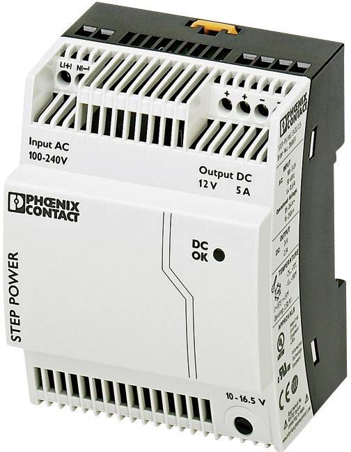 Блок живлення Phoenix Contact STEP-PS/1AC/12DC/5 на DIN-рейку, 12 В/DC, 5 A, 60 Вт
