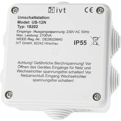 Stacja przełączająca o numerze modelu US-12N, 230V AC, 50Hz, maksymalna moc 2700VA. Uwaga: 'Uwaga! Możliwe niebezpieczne dotknięcie!'.