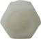Sześciokątny plastikowy guzik w jasnym odcieniu szarości, prawdopodobnie przeznaczony do użytku w meblach lub sprzęcie elektronicznym.