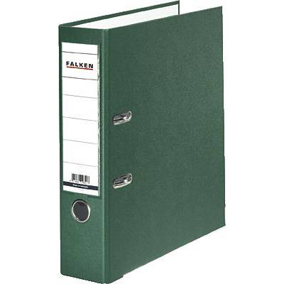 Zielony folder z metalowymi spinaczami, z etykietą z napisem 'Falken'.