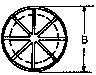 Rysunek techniczny koła z sześcioma szprychami i oznaczeniem 'B' dla średnicy.