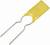 Żółty rezystor PTC z dwoma metalowymi końcówkami, stosowany do ochrony obwodów elektrycznych przed nadmiernym prądem.