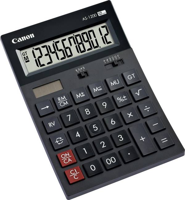 Canon AS-1200 Kalkulator stołowy czarny Wyświetlacz: 12 energią słoneczną, bateryjne (D x S x W) 37 x 119 x 37 mm