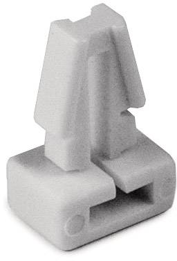 Element składowy zestawu budowlanego podobnego do LEGO, szary łącznik z szeroką podstawą i dwiema pionowymi belkami, na białym tle.