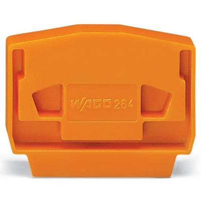 Pomarańczowy plastikowy zacisk z wytłoczonym napisem 'WAGO 264' na przedniej stronie, prawdopodobnie element elektryczny.