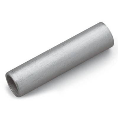 Metalowa rura, cylindryczna i srebrzyście błyszcząca, ułożona jest skośnie na białym tle.
