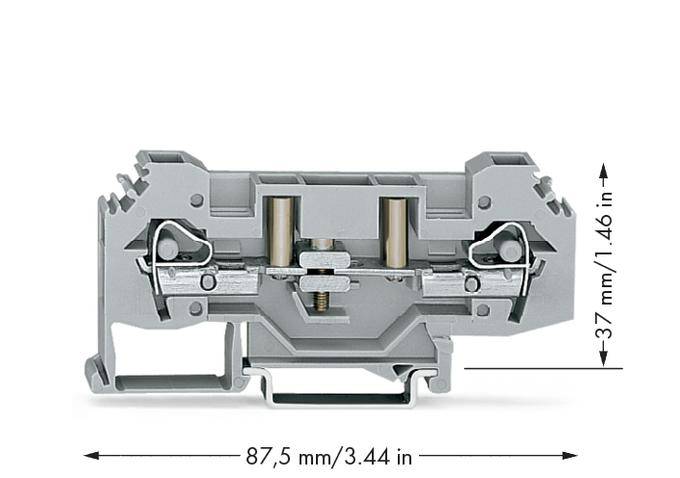 Szary element łączący o wymiarach: 87,5 mm szerokości i 37 mm wysokości. Prezentuje szczegóły techniczne i mechanikę.