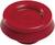 Czerwony, okrągły plastikowy guzik, który wygląda jak przełącznik lub pokrywa.