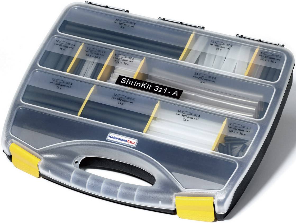Комплект термоусадочних трубок HellermannTyton 380-03003, чорний, прозорий, коефіцієнт усадки: 3:1, 385 деталей
