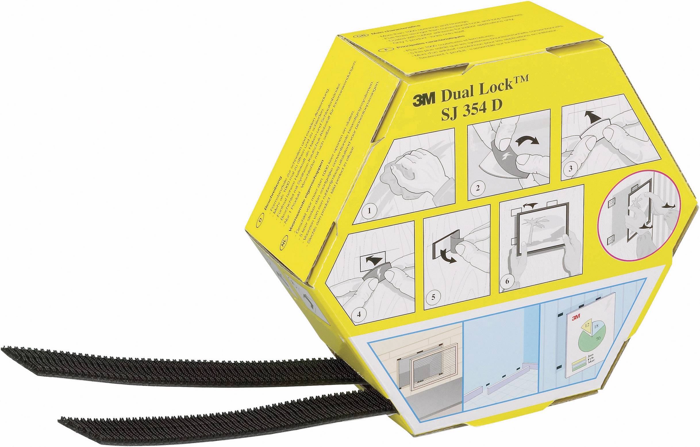 Стрічка-липучка 3M SJ 354D з подвійним замком для клейкого застосування з петлями та гачками (Д x Ш) 5000 мм x 25,4 мм чорного кол
