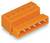 Pomarańczowy elektryczny złącze wtykowe z pięcioma stykami, odpowiednie do łączenia przewodów w obwodach elektrycznych.