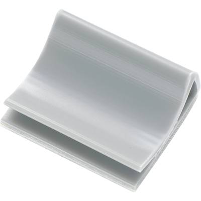 Złożony kawałek szarego plastiku, wyglądający jak skośna klapka, o gładkiej powierzchni i zaokrąglonych krawędziach.