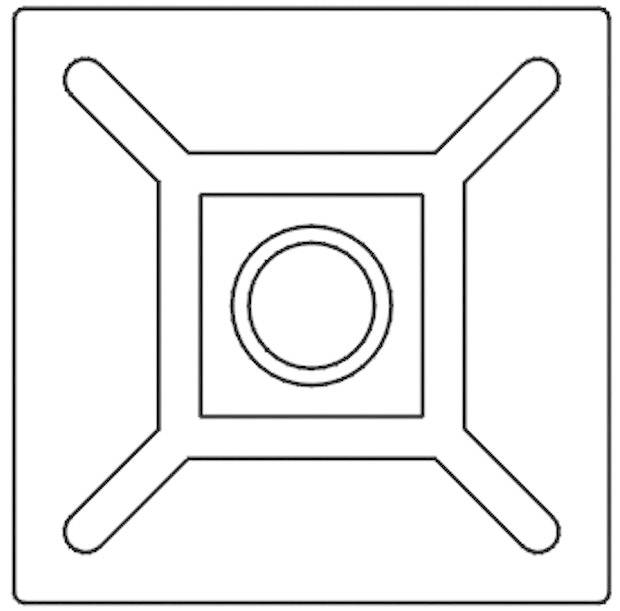 Prosty wzór geometryczny z kwadratem pośrodku, otoczonym czterema liniami wskazującymi na rogi większego kwadratu.