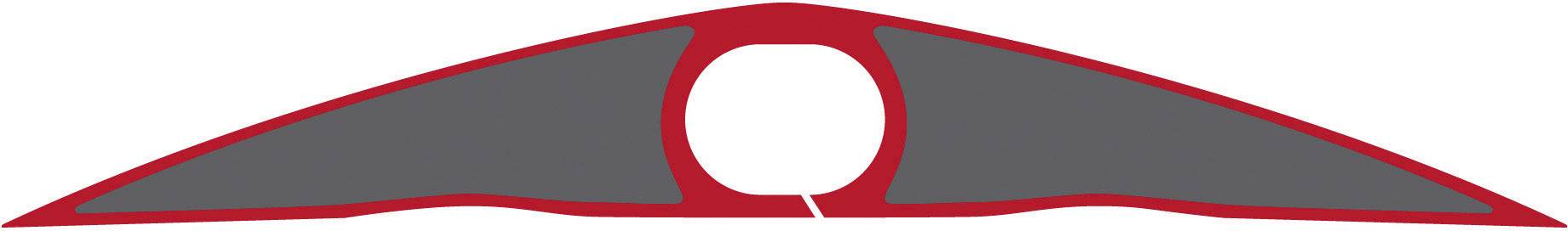 Obraz przedstawia stylizowany, w kolorach czerwonym i czarnym, podwójny symbol delty przypominający skrzydło.