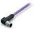 Lila kabel z czarną wtyczką kątową na końcu, odpowiedni do zastosowań przemysłowych.