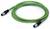Zielony kabel połączeniowy z metalowymi wtyczkami na obu końcach, zwinięty; odpowiedni do zastosowań przemysłowych.