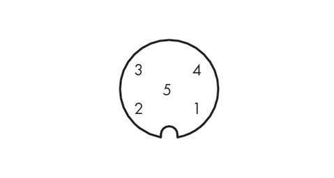 Diagram złącza kołowego z pięcioma ponumerowanymi punktami stykowymi.