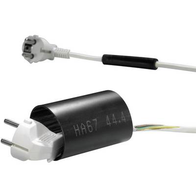 Elektryczna wtyczka z czarną, cylindryczną obudową i widocznymi końcówkami kabla. Obok kolejny kabel z wtyczką.