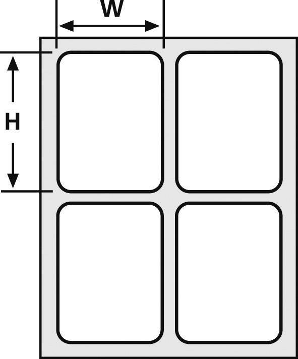 Schemat prostokąta z czterema równymi, podzielonymi obszarami. Podana szerokość (W) i wysokość (H).