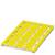 Żółta paleta z tworzywa sztucznego z prostokątnymi otworami wentylacyjnymi. Odpowiednia do magazynowania i transportu towarów.