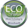 'Okrągłe logo z zielonym listkiem, napis: ECO Power, Wydajna technologia firmy Einhell.'