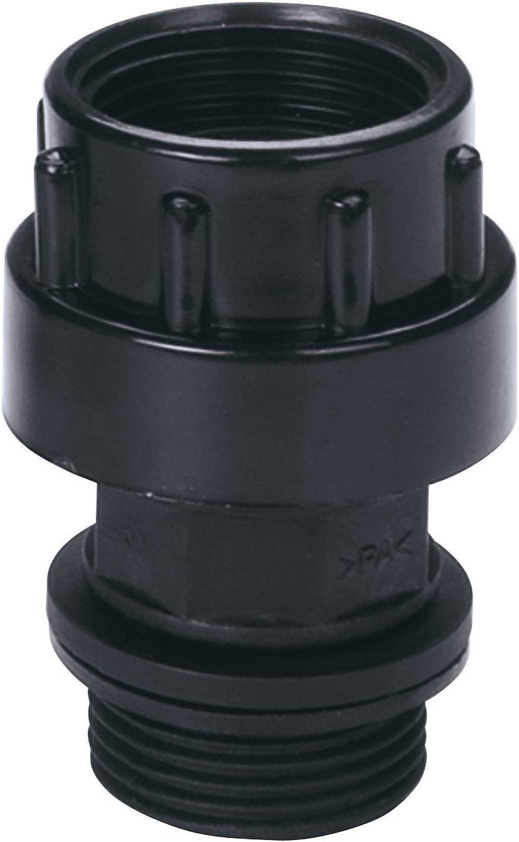 Złączka z tworzywa sztucznego, czarna. Łączy przewody rurowe, składa się z dwóch części. Umożliwia prostą instalację bez użycia narzędzi.