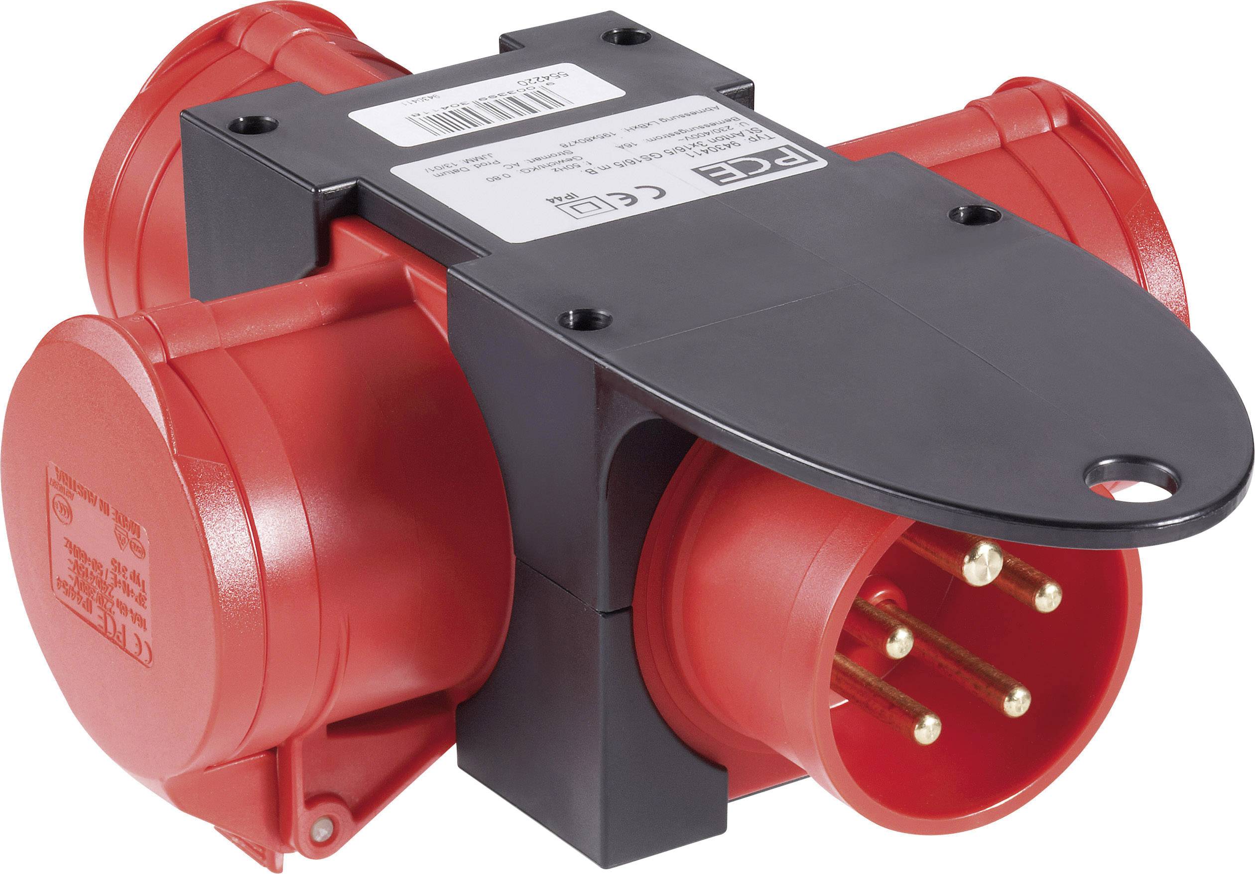 Адаптер PCE 9430411, 400 В, 16 А, IP44, 3 розетки CEE 16 А, 5-полюсні