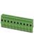 Zielony, prostokątny złącz wtykowy z wieloma przyłączami kablowymi, odpowiedni do połączeń elektrycznych i instalacji.