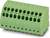 Zielony, wielobiegunowy złącz z wieloma otworami przyłączeniowymi, odpowiedni do połączeń elektronicznych na płytce drukowanej.
