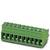 Zielona elektryczna listwa zaciskowa z dziewięcioma zaciskami, używana do łączenia przewodów, na jasnym tle.