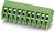 Zielony, wielostykowy złącze z metalowymi stykami, odpowiednie do montażu na płytkach drukowanych w zastosowaniach elektronicznych.