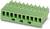 Zielony złącze z 10 prostokątnymi portami w dwóch rzędach. Oznaczenia od 1 do 10 na górnej powierzchni. Przeznaczony do połączeń elektrycznych.
