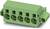 Zielony pięciobiegunowy złącze elektryczne z prostokątnymi otworami i elementami mocującymi po bokach.