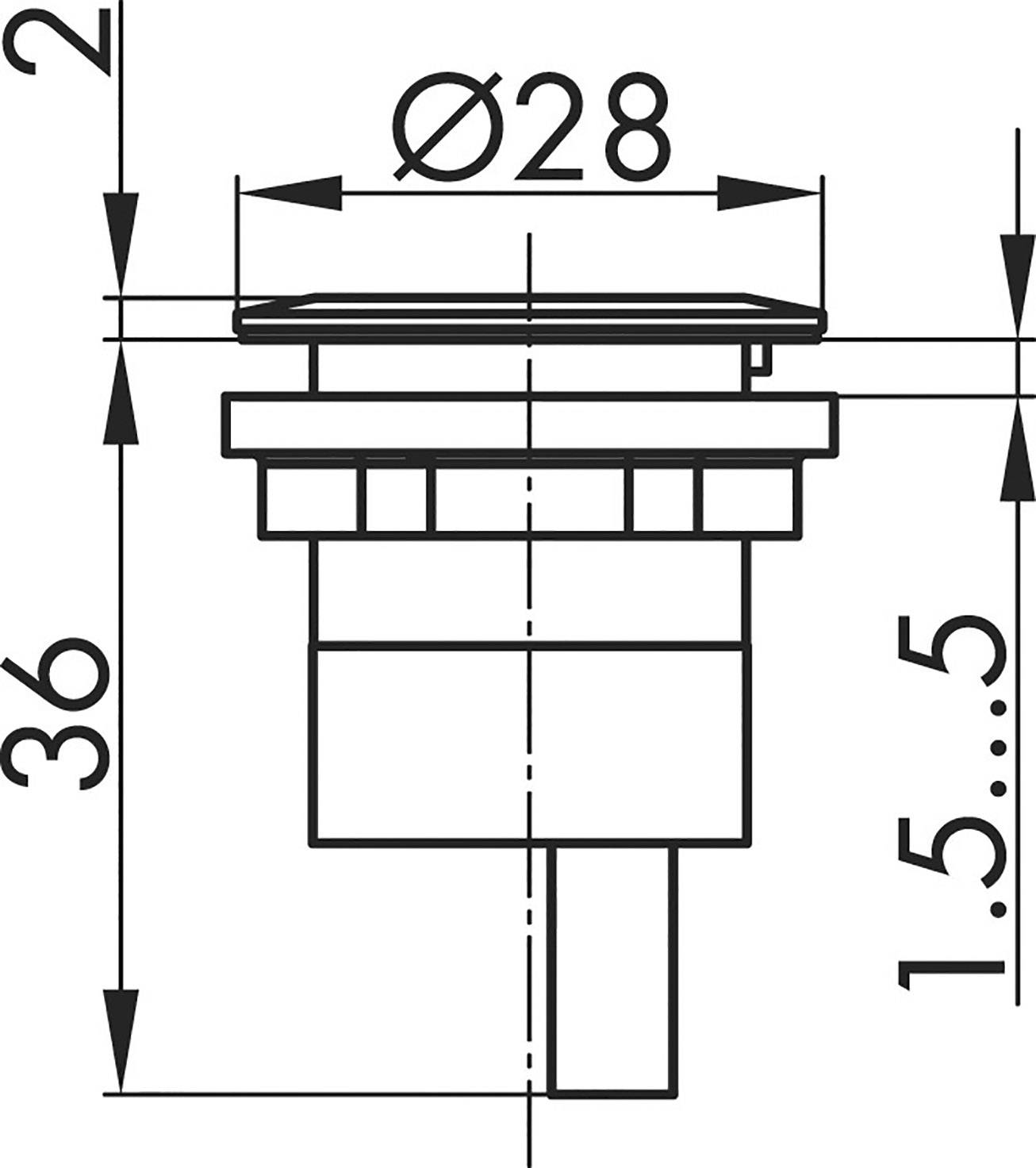 Rysunek techniczny części cylindrycznej o średnicy 28 mm, wysokości 36 mm. Wymiary pionowe: 2 mm, 15,5 mm.