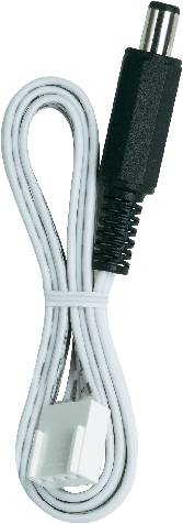 Czarny kabel sieciowy z prostokątną wtyczką po jednej stronie i kwadratową wtyczką po drugiej stronie, zwinięty w krąg.