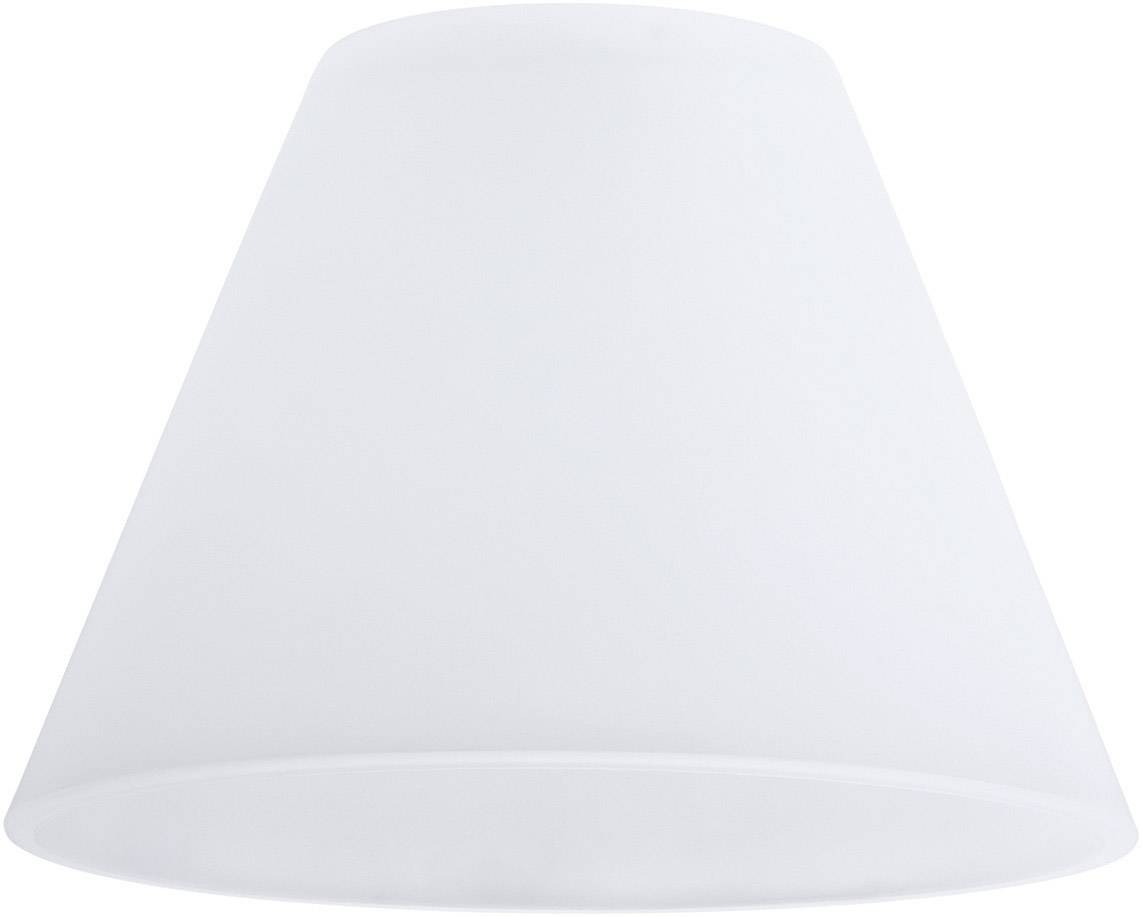 Biały abażur w kształcie stożka.