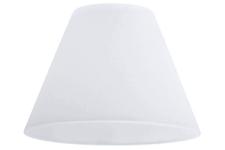 Prosty biały abażur w kształcie stożka.
