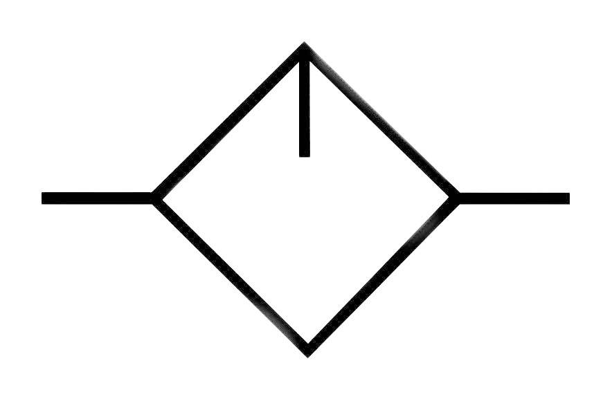 Symbol w kształcie rombu z pionową linią pośrodku u góry, połączoną z poziomymi liniami po lewej i prawej stronie.