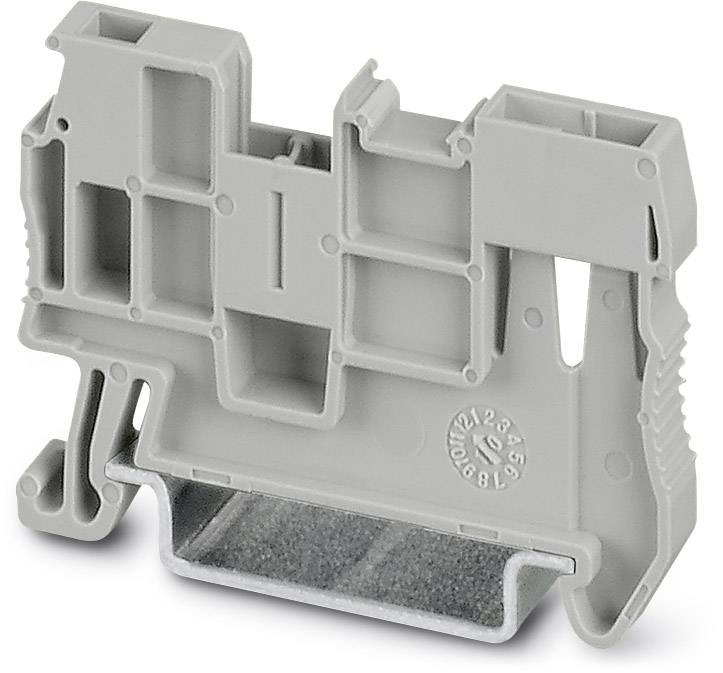 Szara plastikowa klamra do zastosowań przemysłowych, z serią cyfr do identyfikacji oraz prostokątną podstawą.