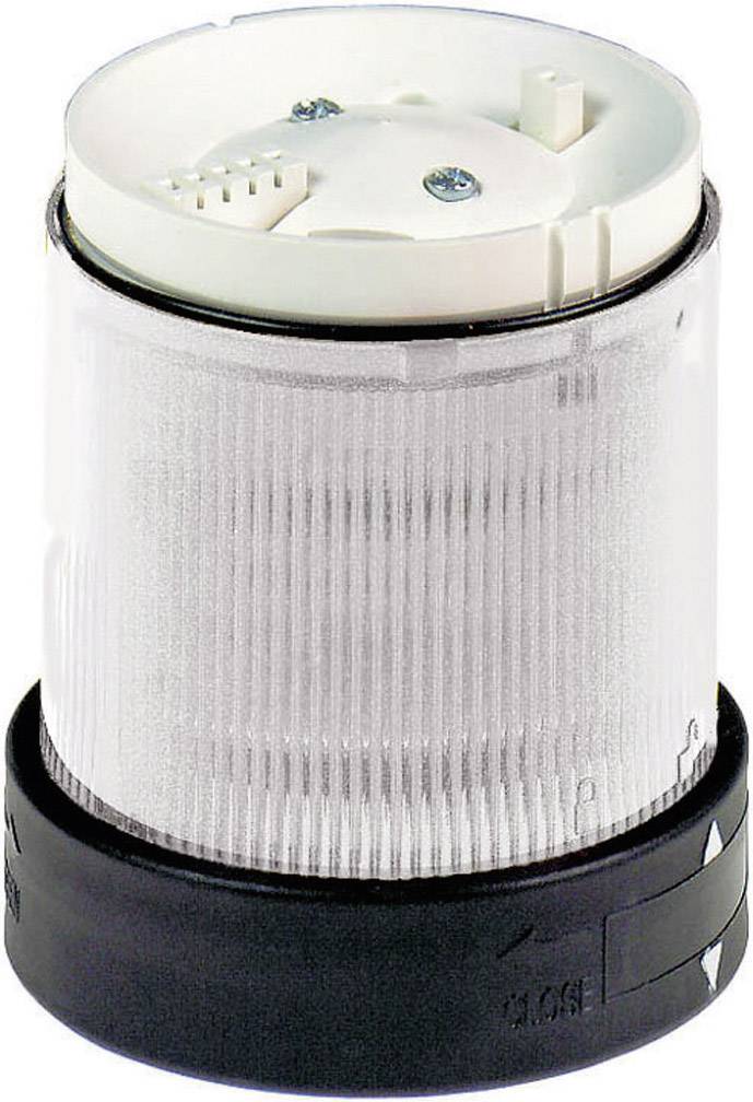 Cylindryczny moduł sygnalizacyjny z przezroczystą osłoną, czarną podstawą i dwiema śrubami na wierzchu.